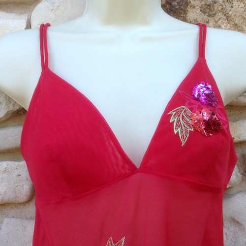 UNDERCOVER Camicia abito slip Victorias Secret donna rosso trasparente paillettes ricamate