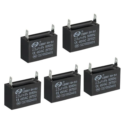 CBB61 Ventilateur Condensateur 5pcs 2.5uf 450V 50/60HZ 2 Broches 38X29X25mm - Photo 1/4