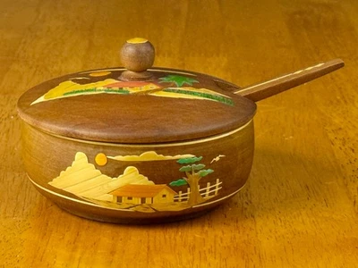 Madera Hecha a Mano De Colección con Incrustaciones Azucarero De Argentina Paisaje Tropical Foto 1 de 4