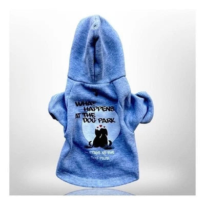 “What Happens At The Dog Park Stays At The Dog Park” Blue Puppy Small Hoodie - Image 1 of 4