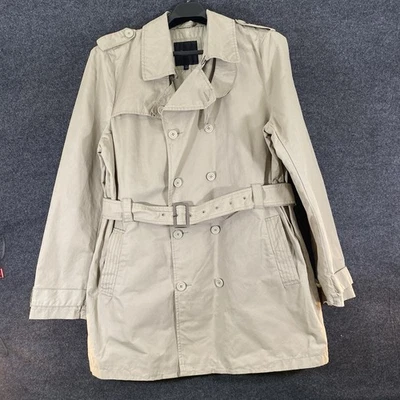 复古 Marc Anthony 男式风衣 XXL 卡其色米色双排扣腰带军用 — 第 1/4 张图片