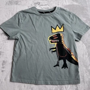 Jean Michel Basquiat Shirt Kids Small Green Crowned T Rex Dinosaur Art Tee - Picture 1 of 9
