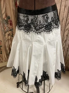 Antique White Cotton Skirt Black Chantilly Lace Trim Satin ribbon #AB - Picture 1 of 6