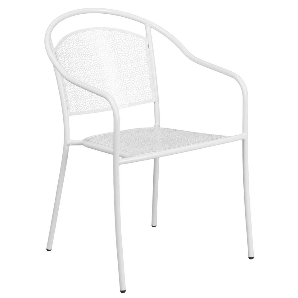 Commercial Grade White Indoor-Outdoor Steel Patio Arm Chair with Round Back - Image 1 of 4