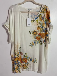 Rose & Olive Top 1X Floral Cream Boho Modest Cottagecore Dainty Feminine Office - Picture 1 of 12