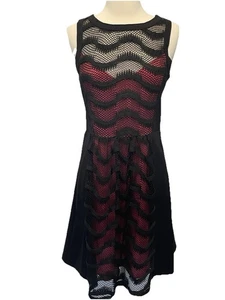 Plenty by Tracy Reese 6 Black Red Mesh Sleeveless Knee-Length Dress EUC - Picture 1 of 9