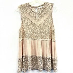 A BEAUTIFUL SOUL Pink Black Lace Tunic Mini Dress Size A/L Feminine Whimsical - Picture 1 of 12