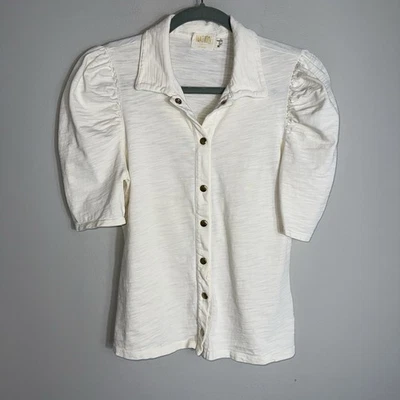 Blusa Nation LTD manga folhada top-marfim creme-encaixe frontal-algodão-pequena - Imagem 1 de 4