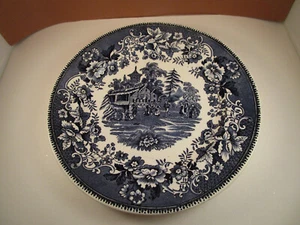 Piatto vintage Thos Hughes & Son Longport Staffordshire Avon Cottage blu - Foto 1 di 9