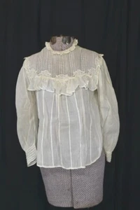 antique blouse white lace/lawn women's long sleeve bust 34 Victorian 1800 - Picture 1 of 11