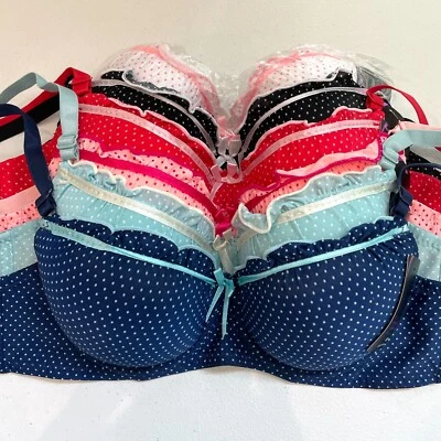 NUEVO paquete de 6 sujetadores con aros Sofra para mujer talla 32B con volantes a lunares Foto 1 de 4