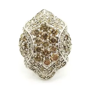 Vintage Genuine 3.5 CT Natural Diamond / Champagne Diamond Ring 18k White Gold - Picture 1 of 5