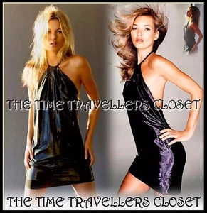 KATE MOSS TOPSHOP BLACK SHINY WET HALTER BACKLESS STRETCH MINI DRESS UK 12 40 8 - Picture 1 of 6