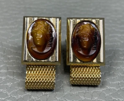 Busto tallado vintage de dama victoriana enchapado en oro amarillo envolvente gemelos Foto 1 de 3