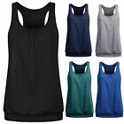 Womens Sleeveless O-Neck Wrinkled Loose Racerback Workout Sport Tank Tops Blouse