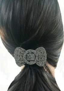 New Smoke Gray Crystal Bow Scrunchie - Picture 1 of 4
