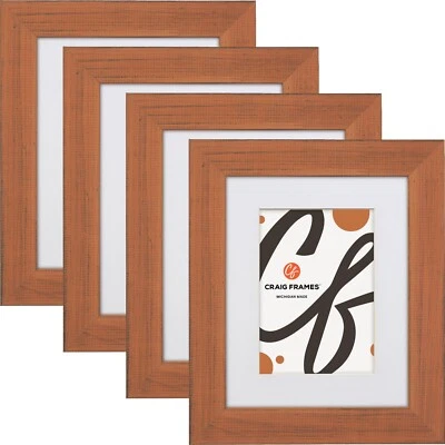 Jasper, 1.25" Wide Rustic Bourbon Orange Picture Frame With Mat, 4-Pack - Image 1 of 4