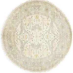 Hand-Knotted Cream Oushak Floral Round Rug Oriental Carpet Home Decor 9X9 ft - Picture 1 of 13