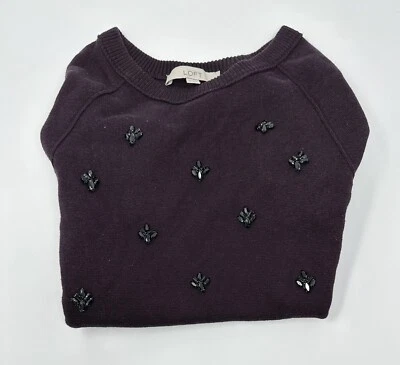 Suéter para mujer Ann Taylor Loft borgoña púrpura oscuro estrás joyas piedras XS Foto 1 de 4