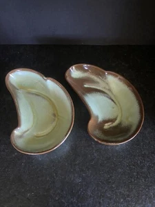 2x Frankoma Art Pottery 4S Bone Dish Bowl Tidbit PRAIRIE GREEN VINTAGE Lazybones - Picture 1 of 9