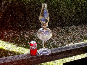 ANTIQUE GLOBE FONT OIL LAMP #1 COLLAR WITH BURNER AND CHIMNEY - Picture 1 of 5