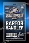 Jurassic World Raptor Handler 3" x 5" Badge Tag Universal Studios