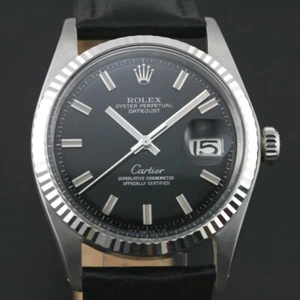 ROLEX 1601 DATEJUST AUTOMATIC WIDE BOY BLACK CUSTOM DIAL MEN`S DATE DRESS WATCH - Picture 1 of 13