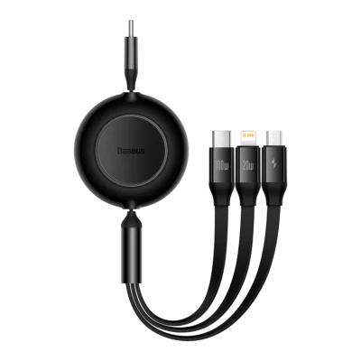 Baseus retrátil 3 em 1 USB-C linha de cabo de carregamento rápido para iPhone micro USB-C - Imagem 1 de 4