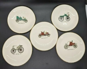 Antique Automobile COASTERS Set of 5 Cars Porcelain Trinket Dishes 4.5" - Picture 1 of 9