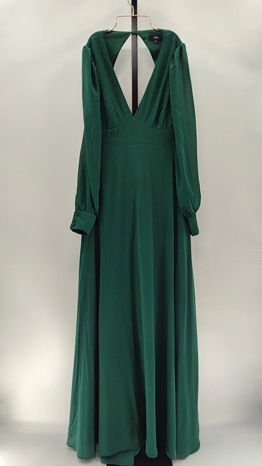 Vestido maxi Lulus feminino Talk About Divine Hunter verde manga longa sem costas G - Imagem 1 de 2