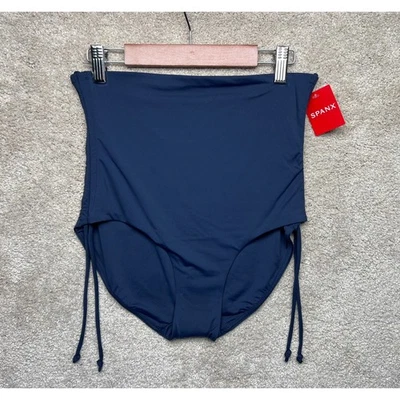 Braguita de bikini SPANX Swim tiro alto nueva con etiquetas azul marino acanalada corbata lateral M Foto 1 de 4