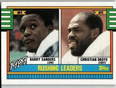 1990 Topps #28 1989 Rushing Leaders (Barry Sanders / Christian Okoye) LL - Image 1 of 2