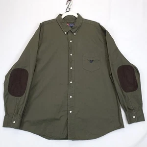 Chaps Men's XXL Button Down Shirt Olive Green Cotton Elbow Patch Classic Fit - Picture 1 of 13