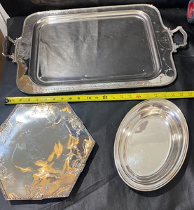 silverplate tray 24 x 15 platter dish 3 serving EPNS GCS E.P.N.S. trays - Picture 1 of 21