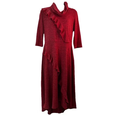 NY Maxi Vestido Para Mujer M Lagenlook Rojo Dobladillo Asimétrico Volantes Capucha Cuello Vampiro Foto 1 de 4