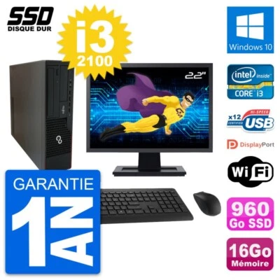 PC Fujitsu E910 Dt Pantalla 22" Intel i3-2100 RAM 16Go SSD 960Go Windows 10 Wifi - Imagen 1 de 4