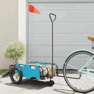 Bike Trailer Blue Oxford Fabric Iron Bicycle Cargo Transport Wagon - Picture 1 of 11