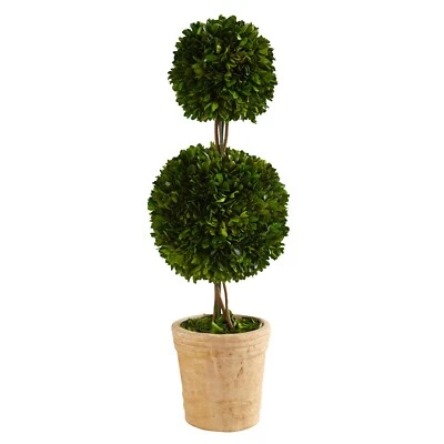 Árbol topiario de doble bola de boj conservado de 2,5’ UV interior/exterior. Venta al por menor $145 Foto 1 de 3