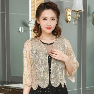 Transparenter Bolero Achselzucken Hochzeit Ballkleid Wickel Cape Amice Pailletten 8 10 Handarbeit Gold - Bild 1 von 10