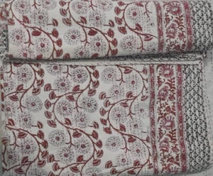 Indian Cotton Kantha Quilt Hand Block Print Floral King Kantha Bedspread Blanket - Picture 1 of 4