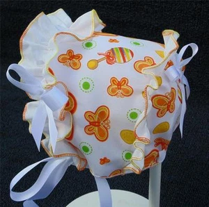 Orange Butterfly Print with White Ruffle & Satin Ribbon Bows Baby Summer Bonnet - Picture 1 of 1