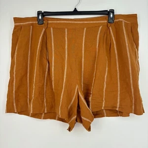 Ava & Viv Damen 2X Plisseeshorts zum Überziehen hellbraun gebrannt orange weiß gestreift Leinen - Bild 1 von 8