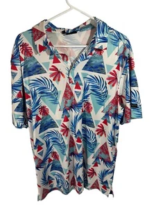 Yatta Golf Polo Shirt Red White Blue Tropical Floral Performance Short Sleeve XL - Picture 1 of 10