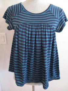 NWT FREE PEOPLE XS NAVY & GREEN STRIPE V-BACK COTTON BLEND KNIT TOP - Picture 1 of 9