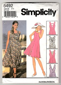 Simplicity 8492 Summer Dress-Back Variations 6-8-10 Vintage Sewing Pattern UNCUT - Picture 1 of 2