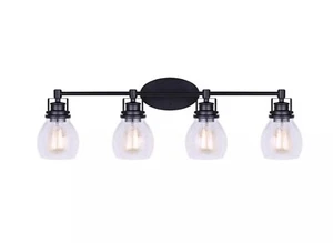 CANARM Vanity Light 33"x 7.25" X 10.25" 4-Light Matte Black w/Seeded Glass Shade - Picture 1 of 2