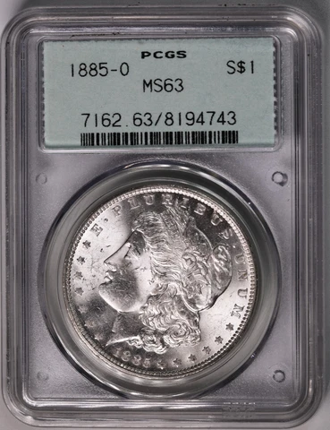 1885 O Morgan Silver Dollar Graded MS63 PCGS OGH New Orleans Mint Cover