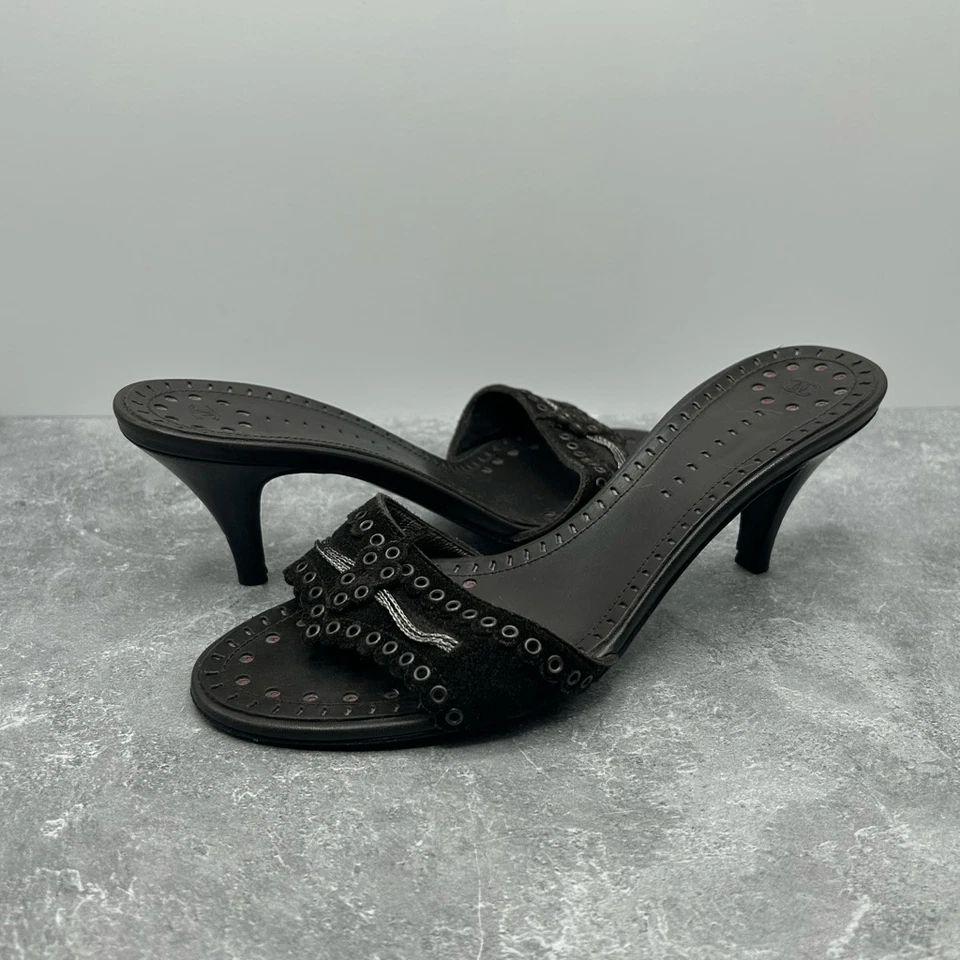 Chanel Mujer Negro Gamuza Cuero Gatito Tacones Talla 38 EUR Sin Cordones Lujo Foto 1 de 4
