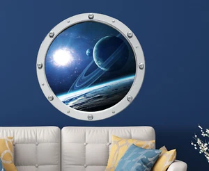 Outer Space Porthole Wall Stickers, Galaxy 3D wall Decals, Removable Home Decor - Picture 1 of 6