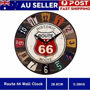 28.8CM Round MDF Wall Clock Route 66 Historic Home Room Decor Collection Gift - Picture 1 of 2